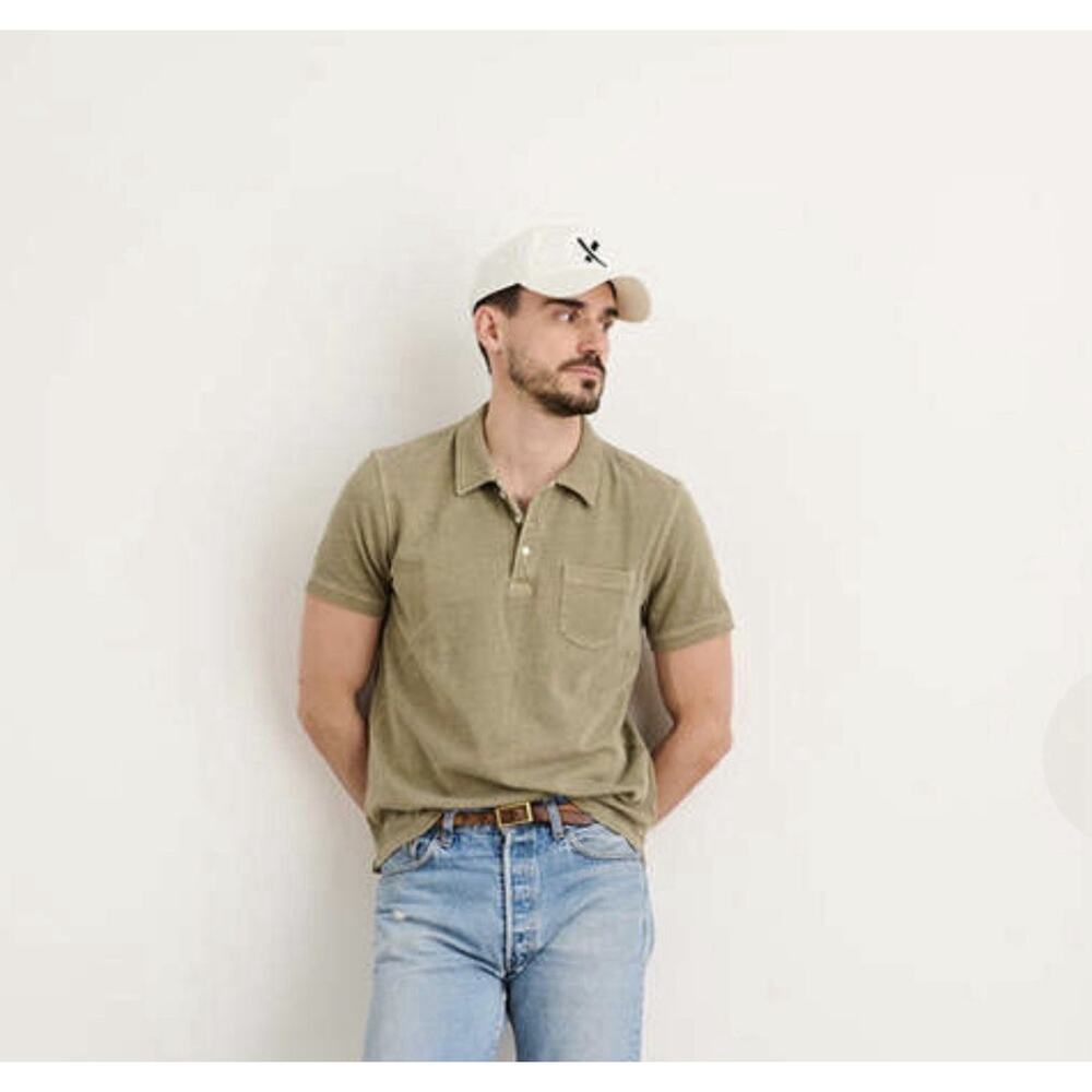 Alex Mill Mens M Slub Jersey VTG Wash Polo Shirt Bay Leaf Olive Short Sleeve